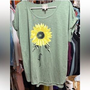 🌻 TrueSelf | Sage Green Sunflower Graphic Tee | Relaxed Fit | Size 2X